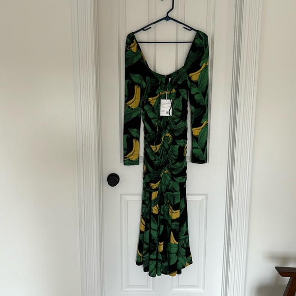 Ganni BNWT Green Black Banana Dress MIDI 36 - Picture 5 of 6